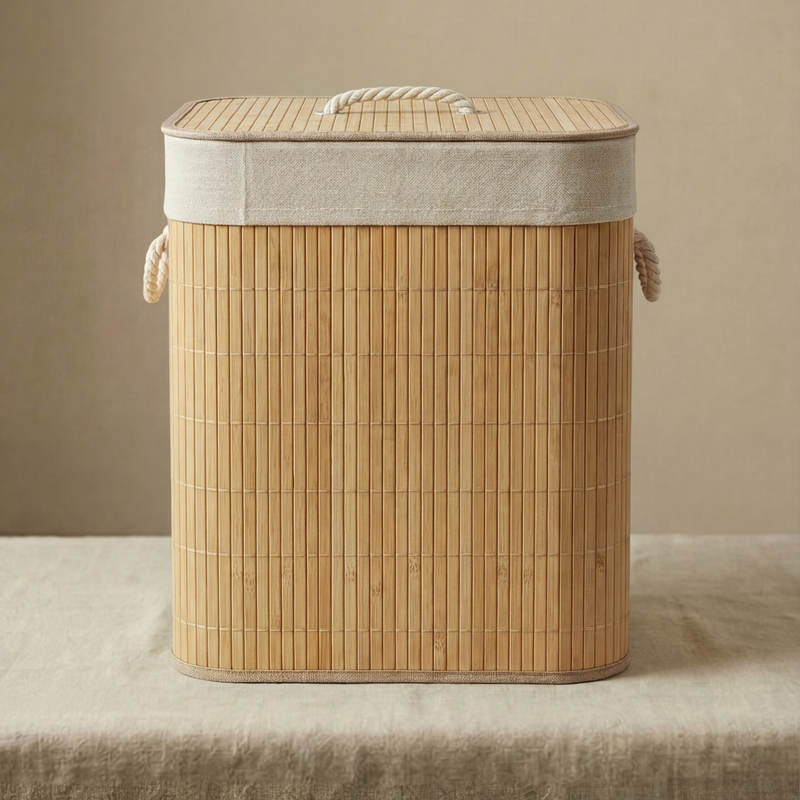 Cesto para Ropa de Bambú Natural con Tapa