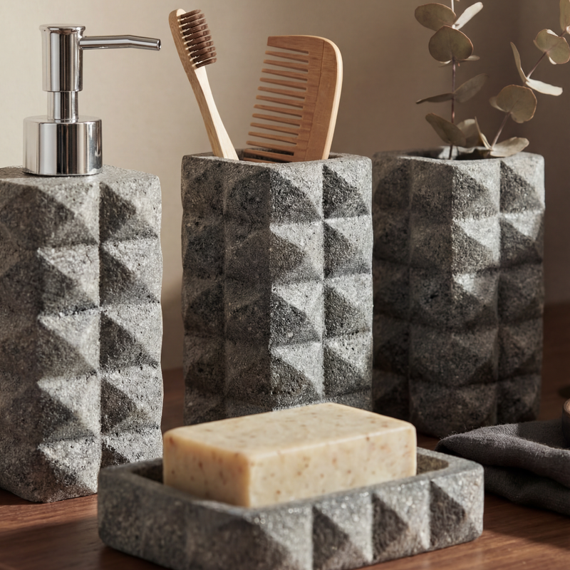 Set de Baño de Piedra Texturada – 4 Piezas