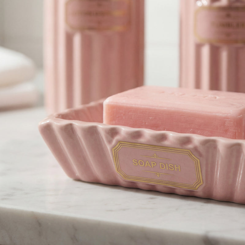 Set de Baño de Cerámica Rosa Pastel – 4 Piezas