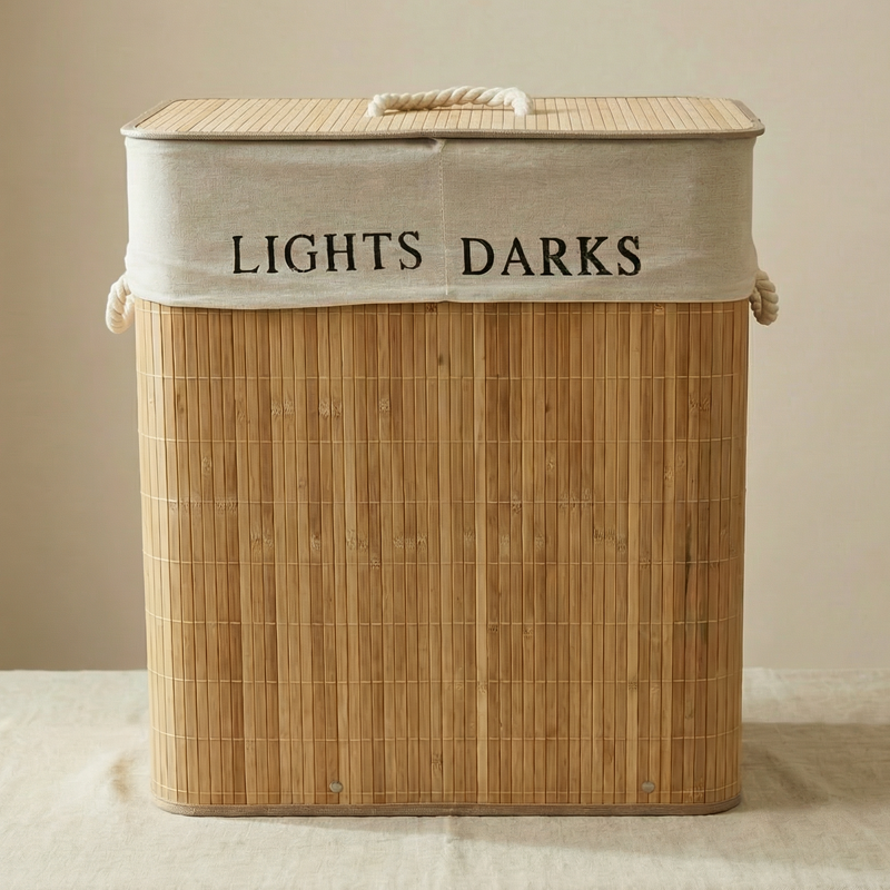 Cesto de Ropa Doble de Bambú
