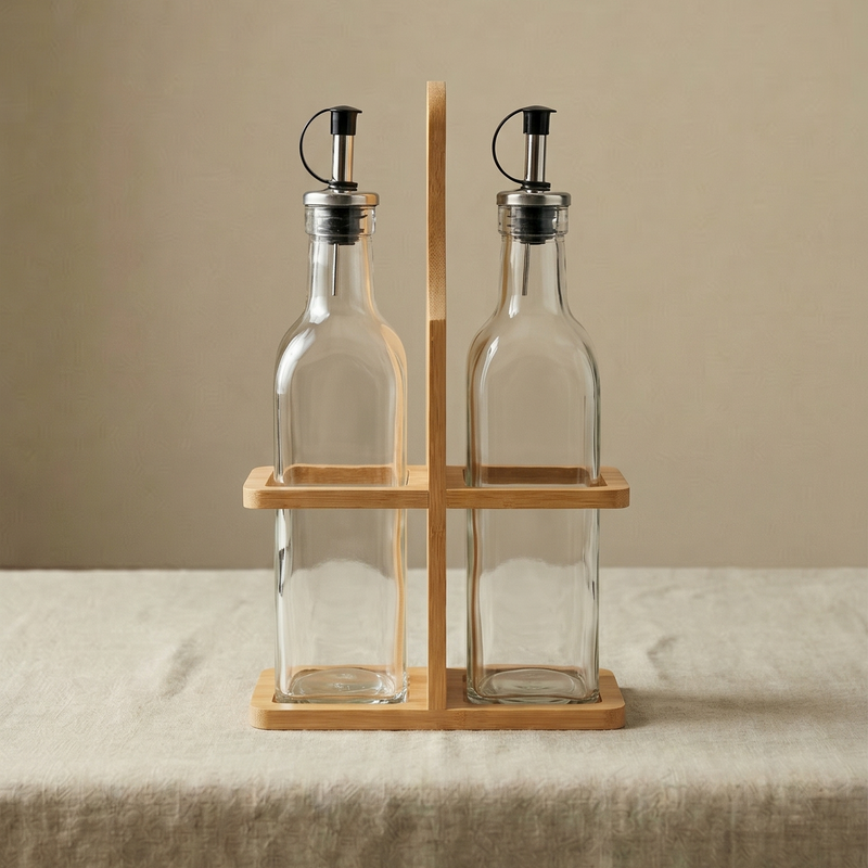 Set para Aceite y Vinagre con Soporte de Bambú