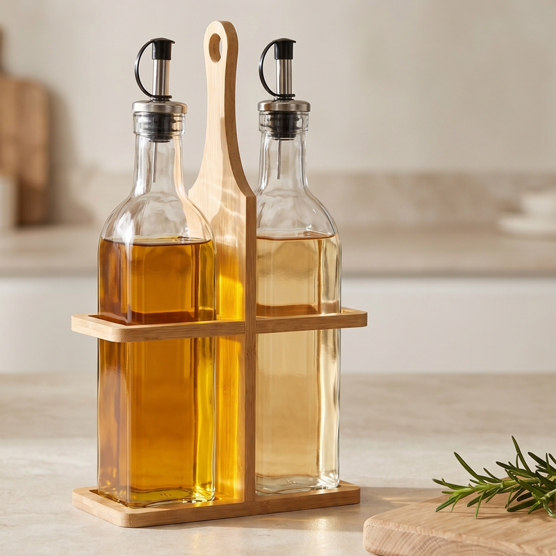 Set para Aceite y Vinagre con Soporte de Bambú